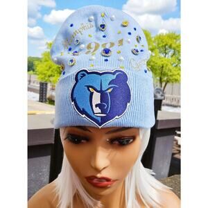 Memphis Grizzlies Beanie Blue design with 901, Rhinestone and Grizz Logo